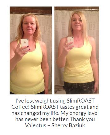 Before and After of a woman from drinking SLimRoast Optimum Coffee